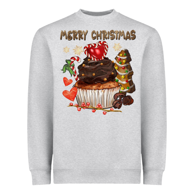 Merry Christmas Cupcake Chocolate Heavyweight Sweatshirt by CowGirlArtShop | Teevron