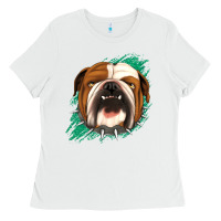 White Bulldog Green glitter Ladies Tee - Jasminsmagicworld