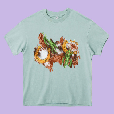 Horseshoe Cowhide Cactus Patch Heavy Core Tee Designed By Adodesignshop