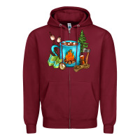 Burgundy Camping Coffee Zipper Hoodie - FaDigitalArtStudio
