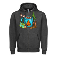 Charcoal Heather Camping Coffee Zipper Hoodie - FaDigitalArtStudio