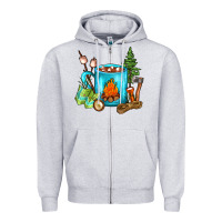 Heather Grey Camping Coffee Zipper Hoodie - FaDigitalArtStudio