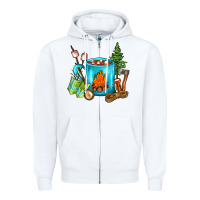 White Camping Coffee Zipper Hoodie - FaDigitalArtStudio