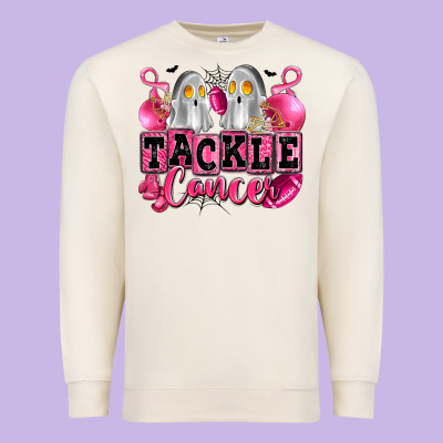 Tackle Cancer With Ghosts Playing Football Premium Sweatshirt Designed By Lillyallendesigns