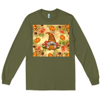 Army Green Fall Pumpkins and Gnome with Leopard Long Sleeve Tee - texasbilliewilder