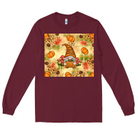 Burgundy Fall Pumpkins and Gnome with Leopard Long Sleeve Tee - texasbilliewilder
