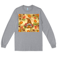 Heather Grey Fall Pumpkins and Gnome with Leopard Long Sleeve Tee - texasbilliewilder