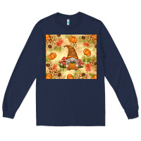 Navy Fall Pumpkins and Gnome with Leopard Long Sleeve Tee - texasbilliewilder