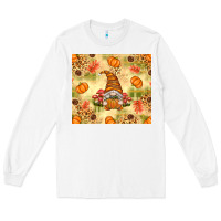 White Fall Pumpkins and Gnome with Leopard Long Sleeve Tee - texasbilliewilder