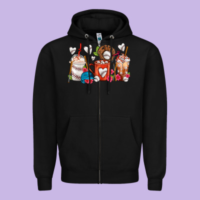 Baseball Coffee Cups Zipper Hoodie Designed By Fadigitalartstudio