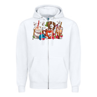 White Baseball Coffee Cups Zipper Hoodie - FaDigitalArtStudio