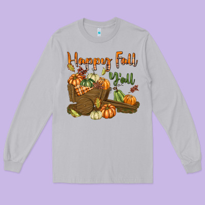 Happy Fall Y'all Long Sleeve Tee Designed By Texasbilliewilder