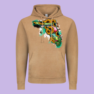 Florida Map Sunflower Cactus Serape Vintage Hoodie Designed By Ranaportraitstore