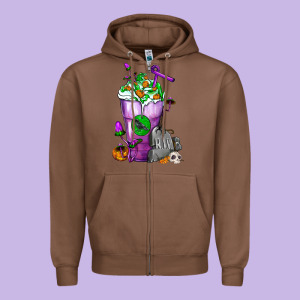 Halloween Cold Drink Frappe With Tombstone Zipper Hoodie Designed By Fadigitalartstudio