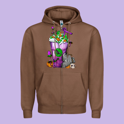 Halloween Cold Drink Frappe With Tombstone Zipper Hoodie Designed By Fadigitalartstudio