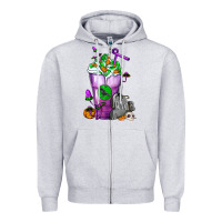 Heather Grey Halloween Cold Drink Frappe With Tombstone Zipper Hoodie - FaDigitalArtStudio