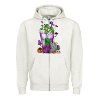 Oatmeal Heather Halloween Cold Drink Frappe With Tombstone Zipper Hoodie - FaDigitalArtStudio