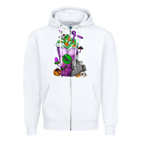 White Halloween Cold Drink Frappe With Tombstone Zipper Hoodie - FaDigitalArtStudio