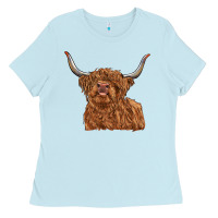 Baby Blue highland cow Ladies Tee - RanaPortraitStore