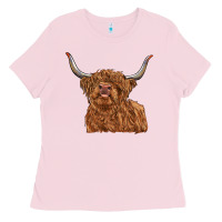 Bubblegum Pink highland cow Ladies Tee - RanaPortraitStore