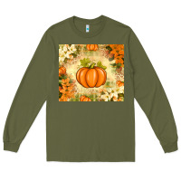 Army Green Fall Pumpkins with Flowers Long Sleeve Tee - texasbilliewilder