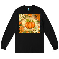 Black Fall Pumpkins with Flowers Long Sleeve Tee - texasbilliewilder