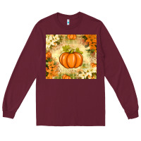 Burgundy Fall Pumpkins with Flowers Long Sleeve Tee - texasbilliewilder