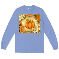 Colony Blue Fall Pumpkins with Flowers Long Sleeve Tee - texasbilliewilder