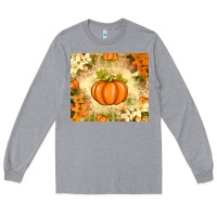Heather Grey Fall Pumpkins with Flowers Long Sleeve Tee - texasbilliewilder