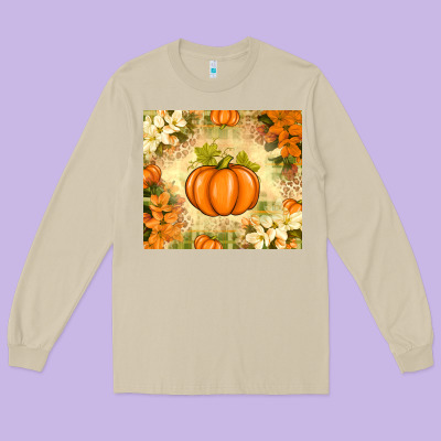 Fall Pumpkins With Flowers Long Sleeve Tee Designed By Texasbilliewilder