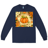 Navy Fall Pumpkins with Flowers Long Sleeve Tee - texasbilliewilder