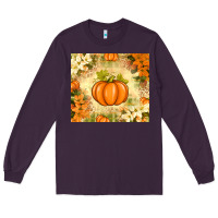 Plum Fall Pumpkins with Flowers Long Sleeve Tee - texasbilliewilder