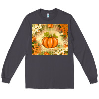 Smoke Fall Pumpkins with Flowers Long Sleeve Tee - texasbilliewilder