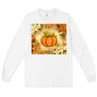 White Fall Pumpkins with Flowers Long Sleeve Tee - texasbilliewilder