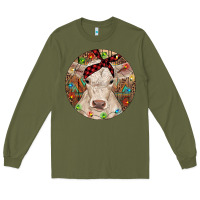 Army Green Christmas Charolais Calf Baby Cow Long Sleeve Tee - RanaPortraitStore