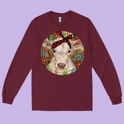 Christmas Charolais Calf Baby Cow Long Sleeve Tee Designed By Ranaportraitstore