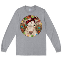 Heather Grey Christmas Charolais Calf Baby Cow Long Sleeve Tee - RanaPortraitStore