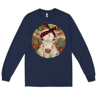 Navy Christmas Charolais Calf Baby Cow Long Sleeve Tee - RanaPortraitStore
