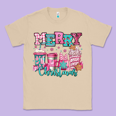 Merry Christmas Pink Coffee Cups Classic Tee Designed By Jasminsmagicworld