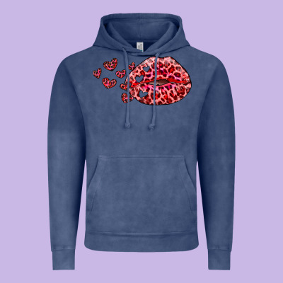 Kiss With Leopard And Hearts Vintage Hoodie Designed By Ranaportraitstore