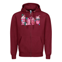 Burgundy Breast Cancer Coffee Cups Zipper Hoodie - FaDigitalArtStudio
