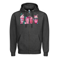 Charcoal Heather Breast Cancer Coffee Cups Zipper Hoodie - FaDigitalArtStudio