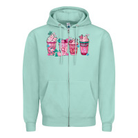 Seafoam Breast Cancer Coffee Cups Zipper Hoodie - FaDigitalArtStudio