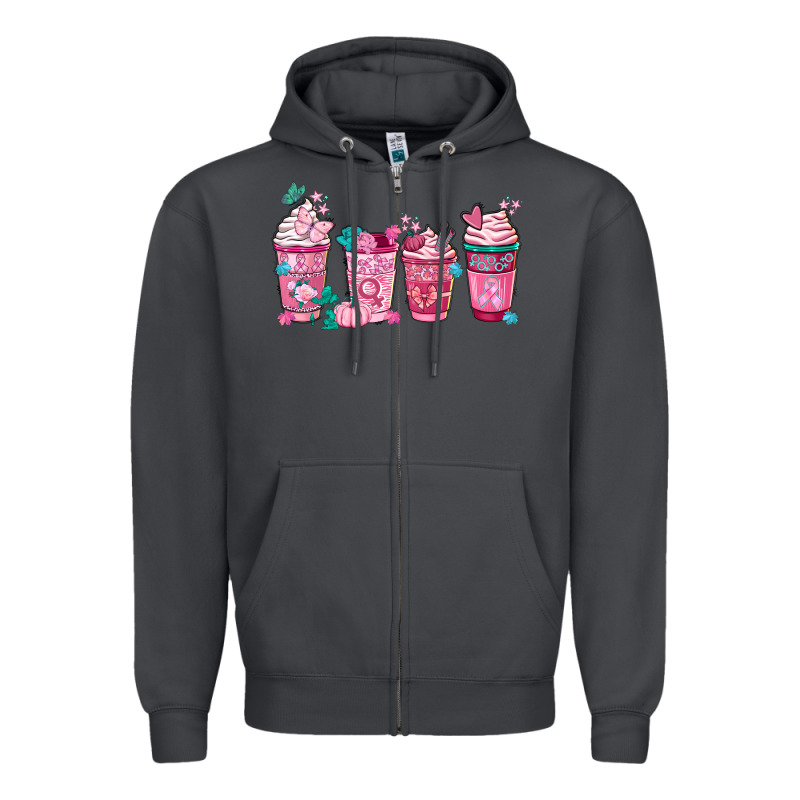 Breast Cancer Coffee Cups Zipper Hoodie by FaDigitalArtStudio | Teevron