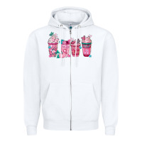 White Breast Cancer Coffee Cups Zipper Hoodie - FaDigitalArtStudio