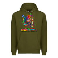 Army Green Embrace neurodiversity Premium Hoodie - FaDigitalArtStudio