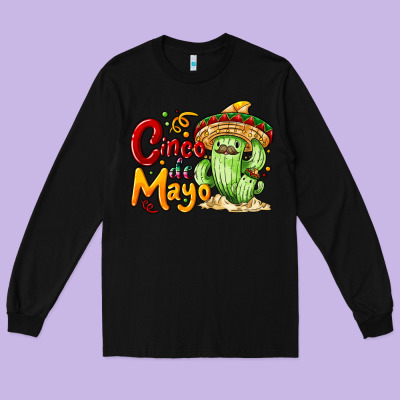 Cinco De Mayo With Cactus Long Sleeve Tee Designed By Nancycooperartshop