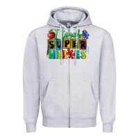 Heather Grey I teach super heroes Zipper Hoodie - FaDigitalArtStudio