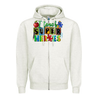 Oatmeal Heather I teach super heroes Zipper Hoodie - FaDigitalArtStudio