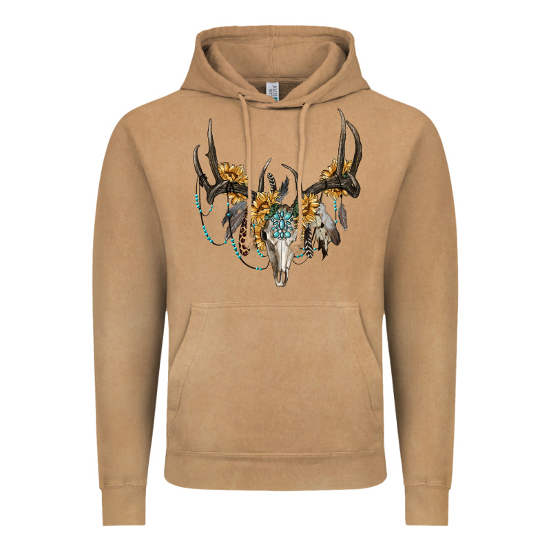 Boho Deer Skull Sunflowers And Gemstone Vintage Hoodie by RanaPortraitStore | Teevron